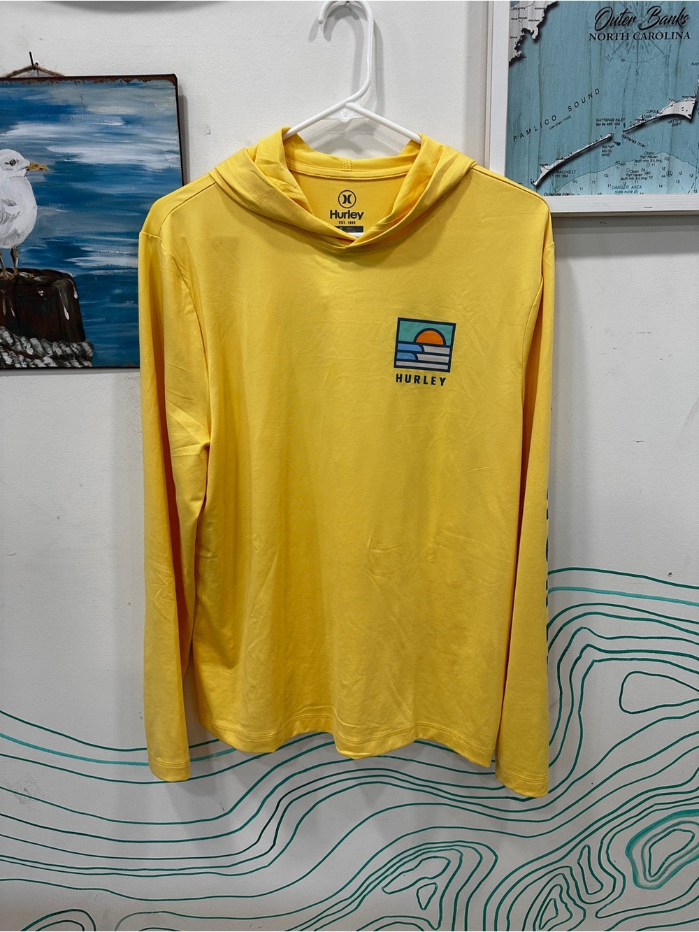 Hurley Yellow Crew Neck Graphic Tee with Blue Logo